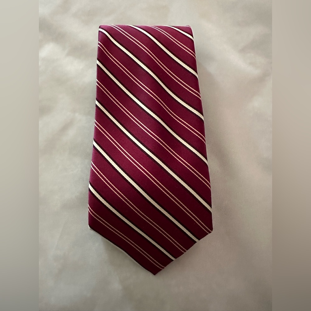 Nordstrom Brand 100% Silk Neck Tie - Dark Maroon Stripe Pattern